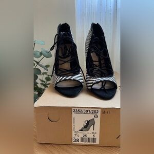 Zara Black and White Lace-Up Heels